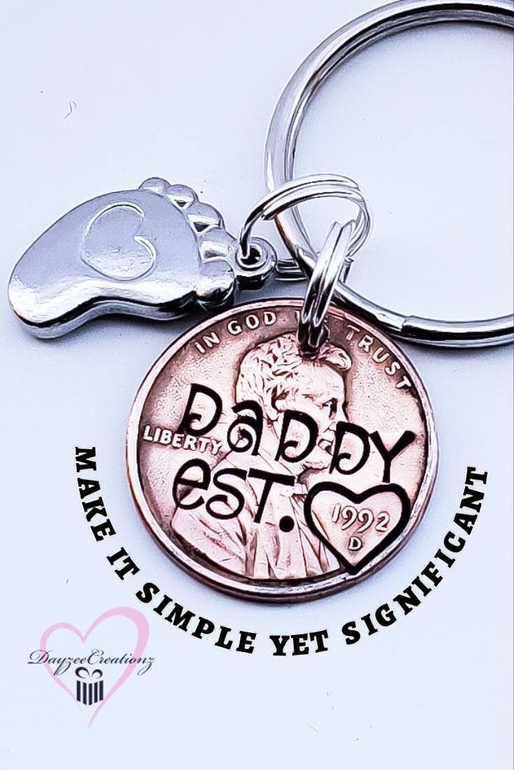 Personalized Daddy Penny Keychain with Baby Foot Charm