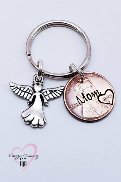 Memorial Sympathy Keepsake Gift, Custom Penny from Heaven Keychain with Angel Charm