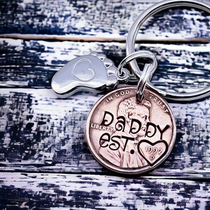 Personalized Daddy Penny Keychain with Baby Foot Charm