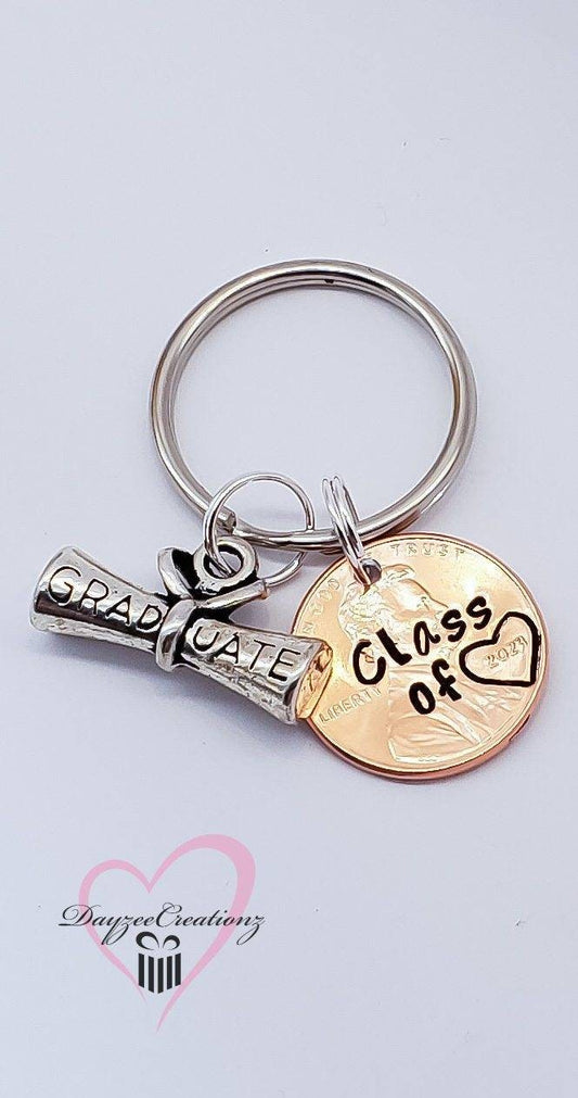 Personalized Graduation Penny Keychain, Class of 2024 Gift, for Her, Him, College, High School, Grad, Best Friend, Bulk, Son, Daughter