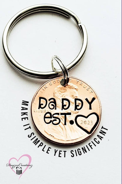 Personalized Father's day Gift, for New Dad, Lucky Penny Keychain, First, Daddy, First Time, for Husband, from Child, Valentine's Day, Baby