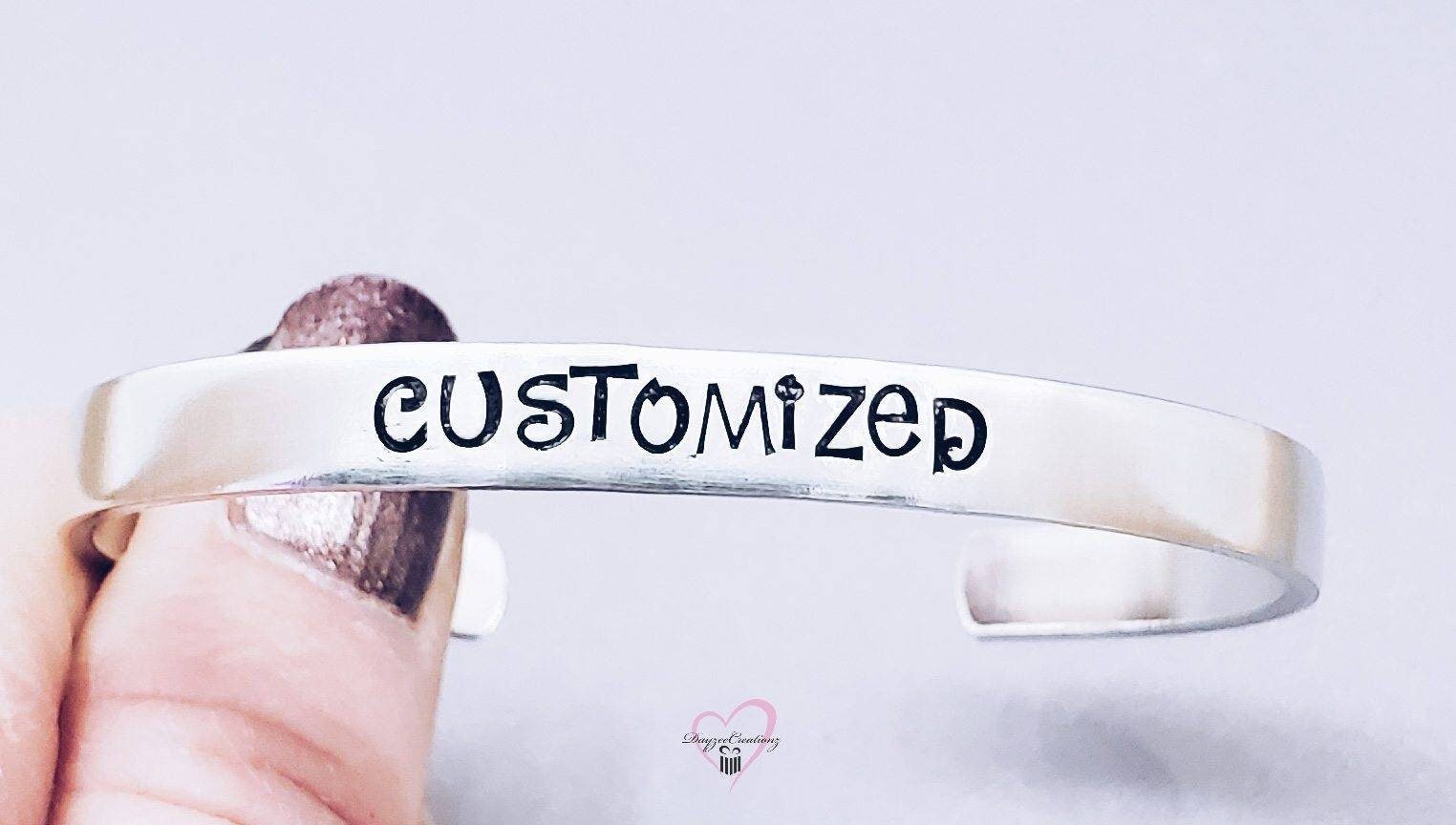 Personalized Skinny Cuff Bracelet, Gift, Inspirational, Mantra, Word of Intent, Motivational, Stamped, for Her, Mom, Best Friend, Sister,