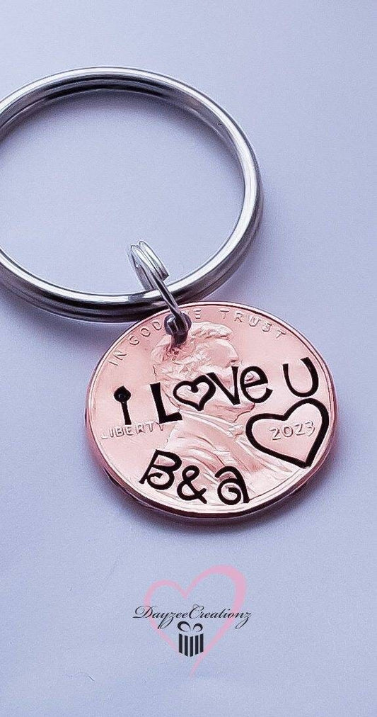 I love you Penny Keychain with Initials | Anniversary Gift