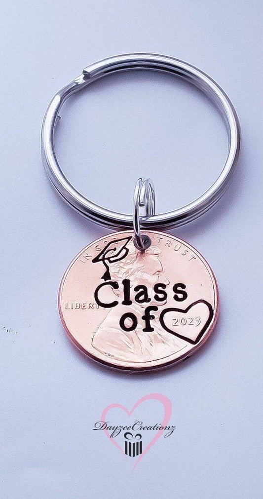 Personalized Graduation Penny Keychain, Class of 2024 , Gift, Her, Him, College, High School, Grad, Best Friend, Bulk, for Son, Daughter