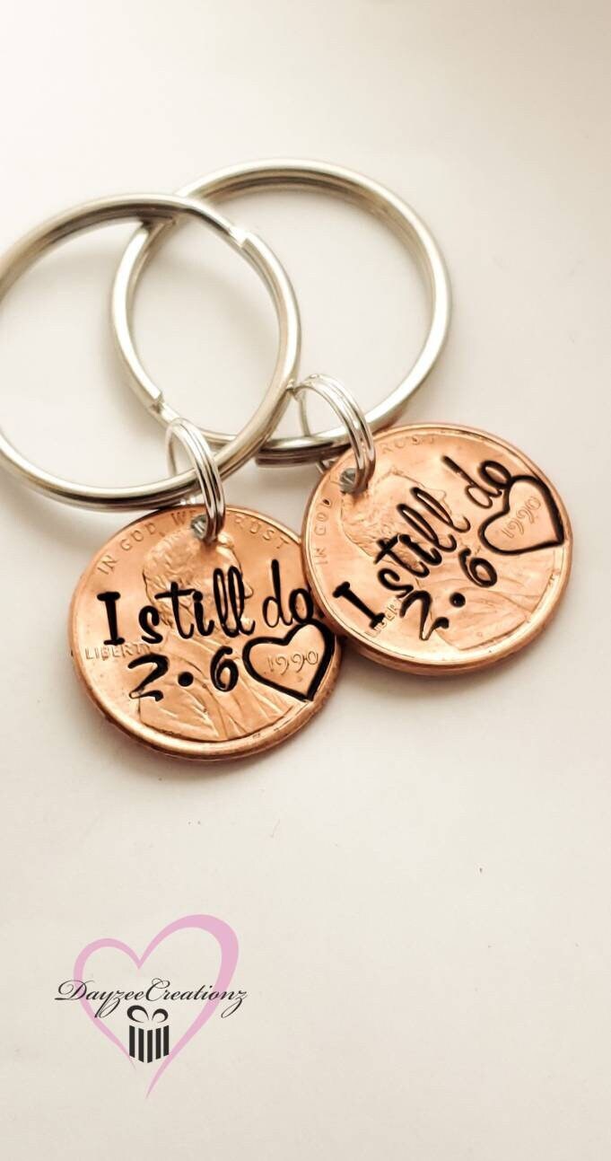 Personalized I Still Do Anniversary Penny Keychain with Date stamped
