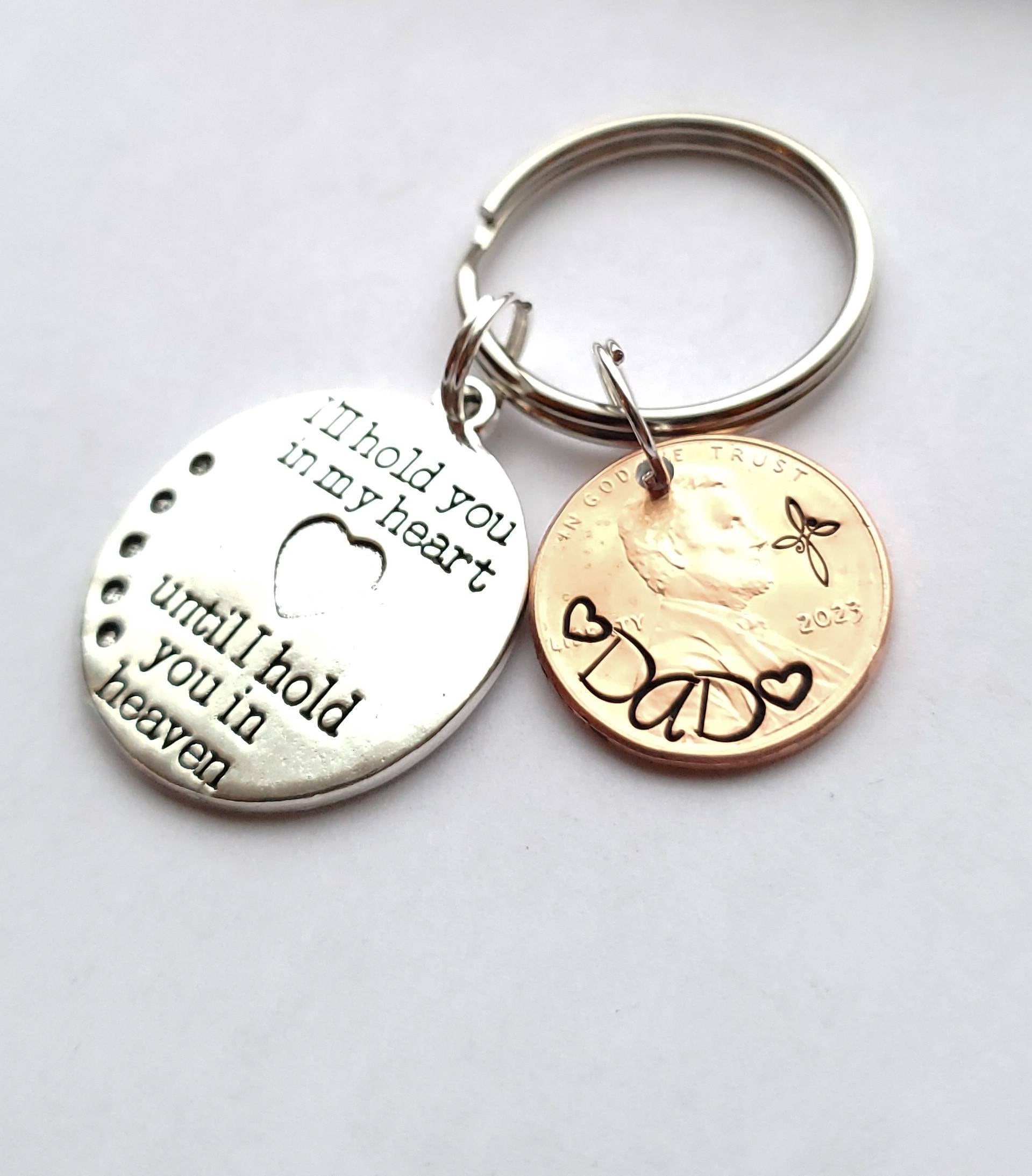Memorial Penny from Heaven Keychain with I'll hold you in my heart charm - DAYZEECREATIONZ, PERSONALIZED GIFTS-1