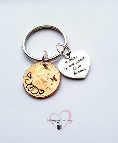 A Piece of my Heart is in Heaven Memorial Keychain, Penny from Heaven Personalized  Gift