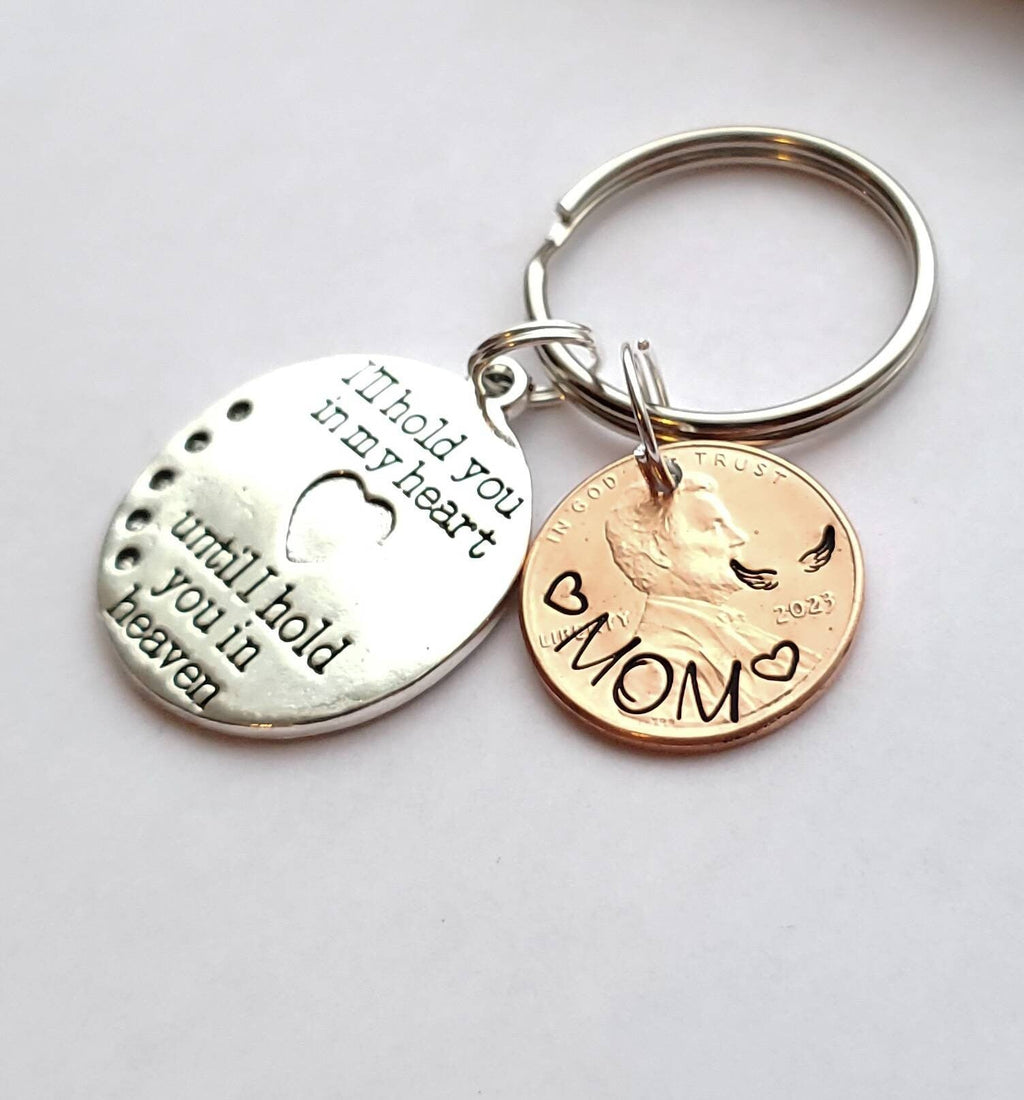 Memorial Penny from Heaven Keychain with I'll hold you in my heart charm - DAYZEECREATIONZ, PERSONALIZED GIFTS-2