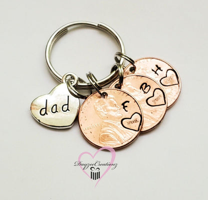 Personalized Dad Valentine Penny Keychain with Heart charm