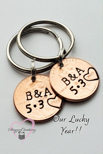 Valentine's Day Gift for Him, Personalized Penny Keychain, Anniversary, Girlfriend, Boyfriend, for Husband, Wife, For Men, Couples First