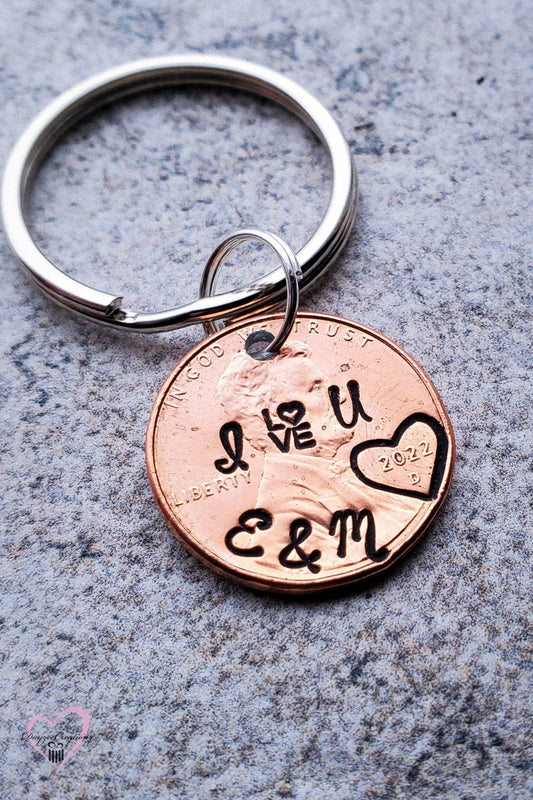 Personalized Valentine's Day Gift for Him, Penny Keychain, Anniversary Gift For Men, Girlfriend, Boyfriend, Husband, Wife, Wedding, Her, 1st