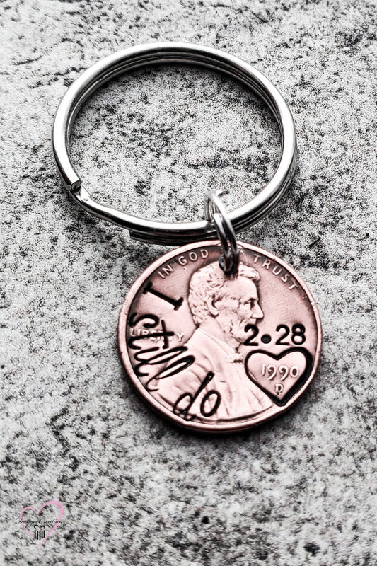 I Still Do Personalized Anniversary Penny Keychain with Date Stamped